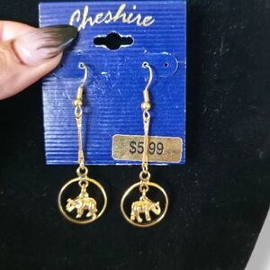 Cheshire Gold Tone Dangle Elephant 2 1/2 Inch Long Fashion Earrings